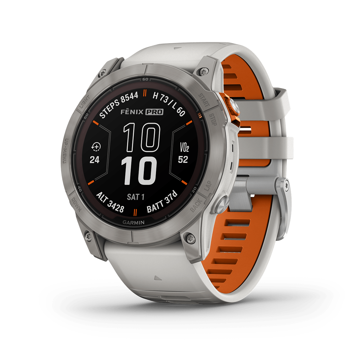 Garmin Fenix 7 Pro Fenix 7X Pro – Zafiro Solar Ti con banda gris niebla/naranja
