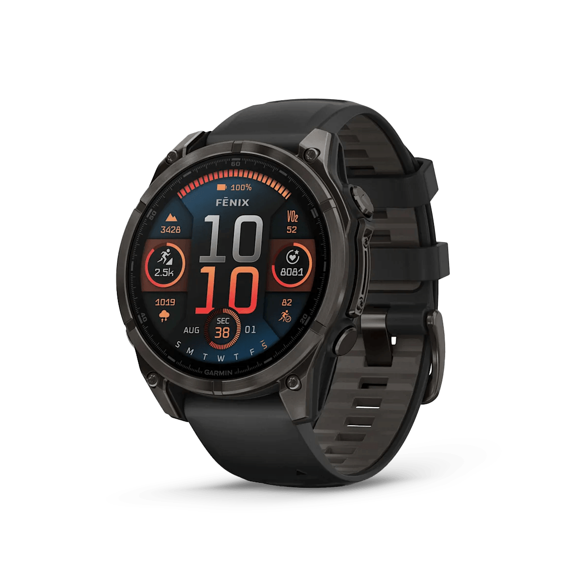 GARMIN Fenix 8 Fenix 8 – 47mm │AMOLED Zafiro, titanio DLC gris carbono con correa de silicona negra/gris guijarro